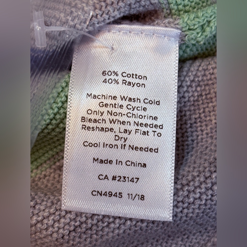 Talbots Gray Sweater Colorful Stripes Faux Buttoned Sleeve Women's Small NWT - Picture 8 of 11